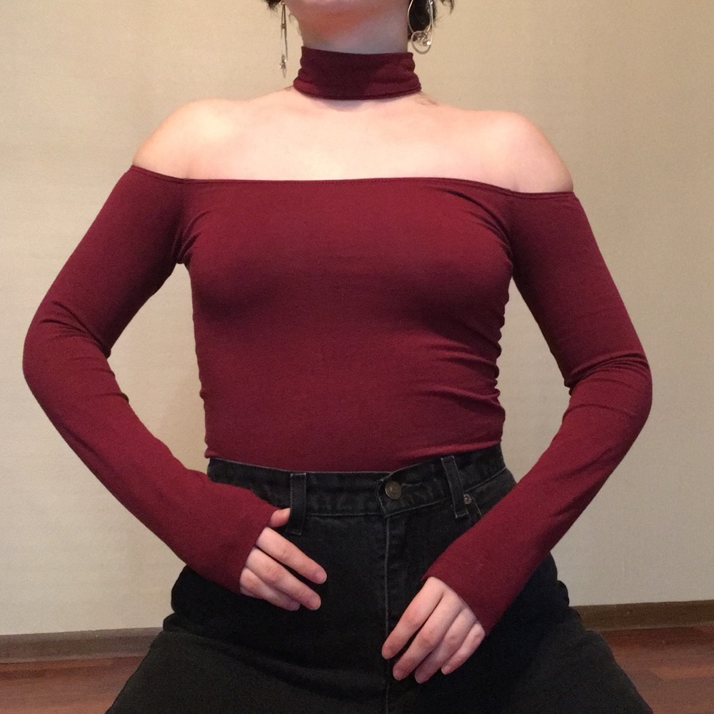 American Apparel Choker Neck Burgundy Crop Top